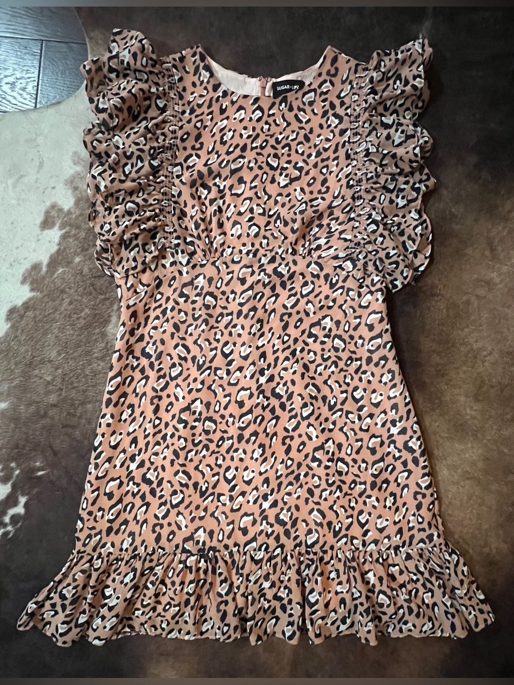 Sugarlips Leopard Print Dress in Tan, Black & Cream